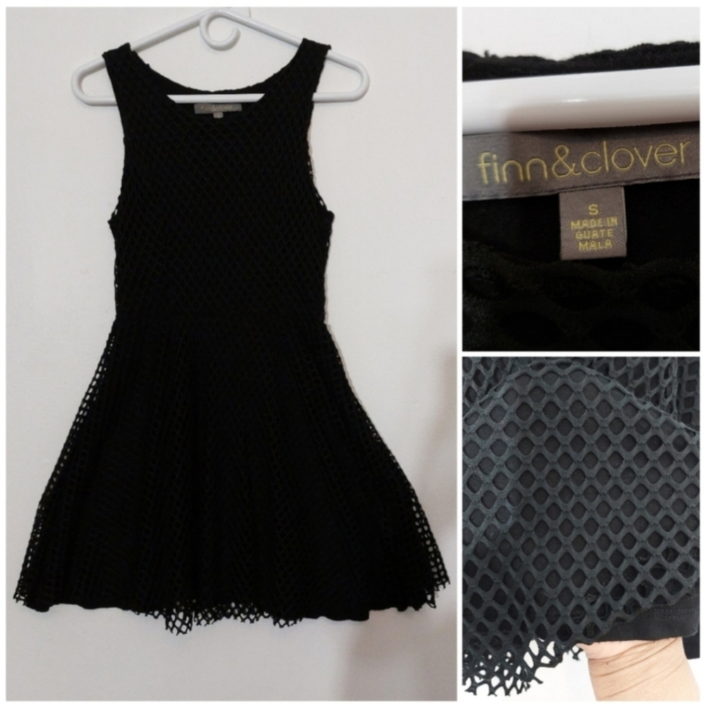Finn & Clover LBD Sleeveless Lined Mesh Little Black Dress Women's Size S